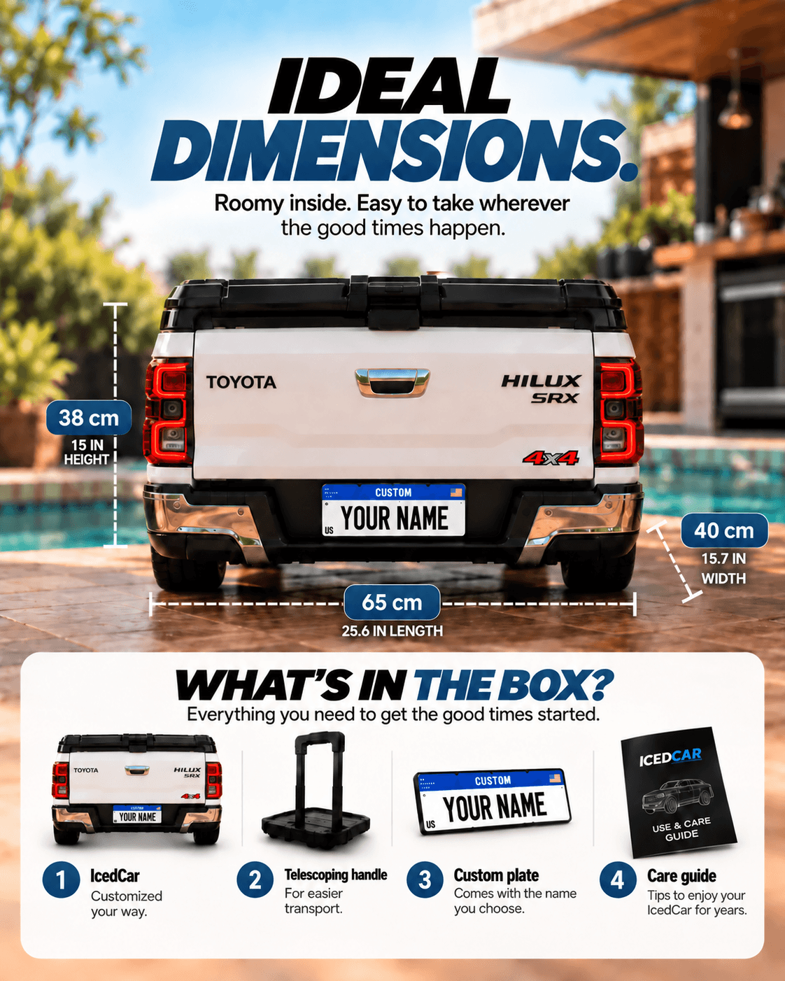 IceCar dimensions and included items in English